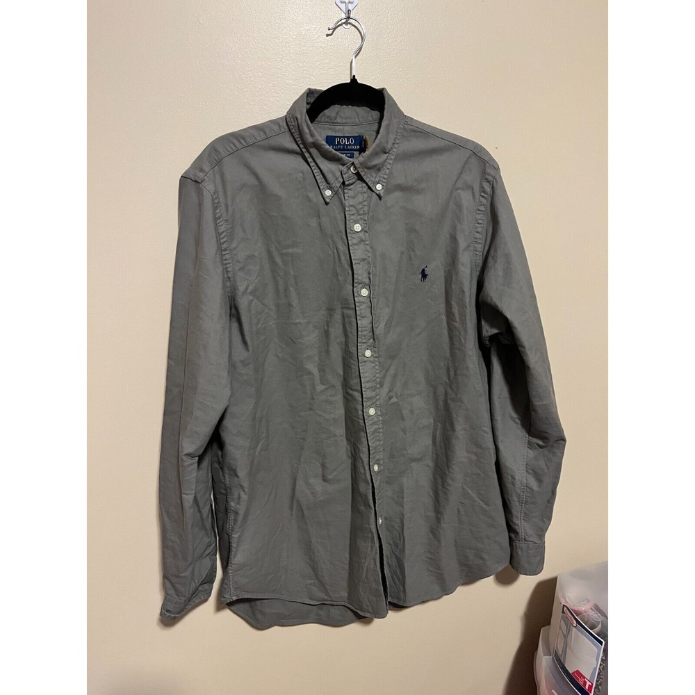 Polo Ralph Lauren Shirt Mens Long Sleeve Pony Button Front Gray Classic Fit Sz L